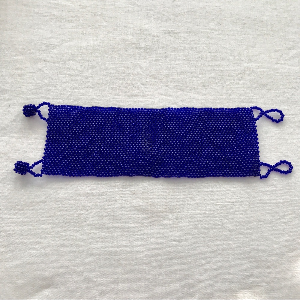 Sapphire Blue Beaded Cuff Bracelet